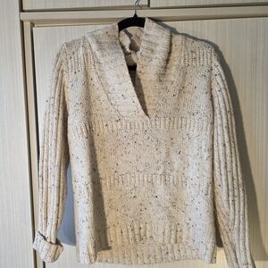 dressbarn Cream Speckled Shawl-Collar Sweater